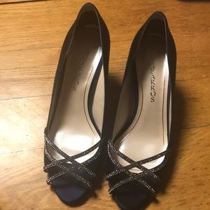 Navy satin heel